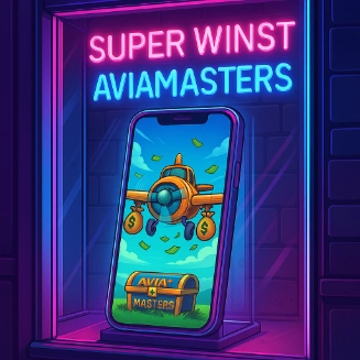 Telefoon in etalage onder neonlicht met 'Super Win' signaal op display.